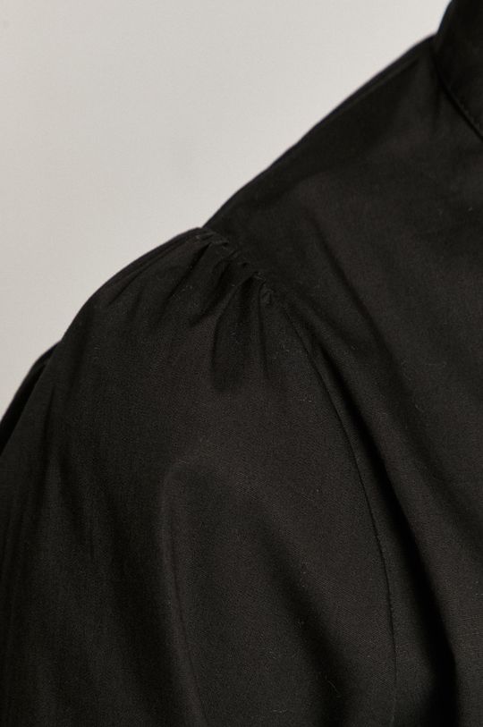 Koszula bawełniana damska z bufiastymi rękawami czarna czarny