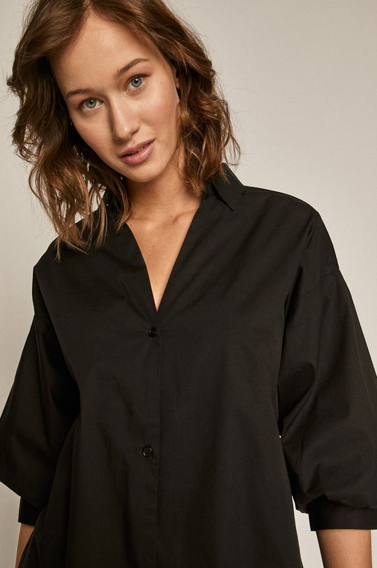 czarny Gładka koszula damska oversize czarna