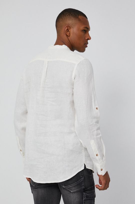 biały Lniana koszula męska ze stójką biała
