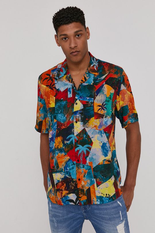 multicolor Wzorzysta koszula męska z krótkim rękawem