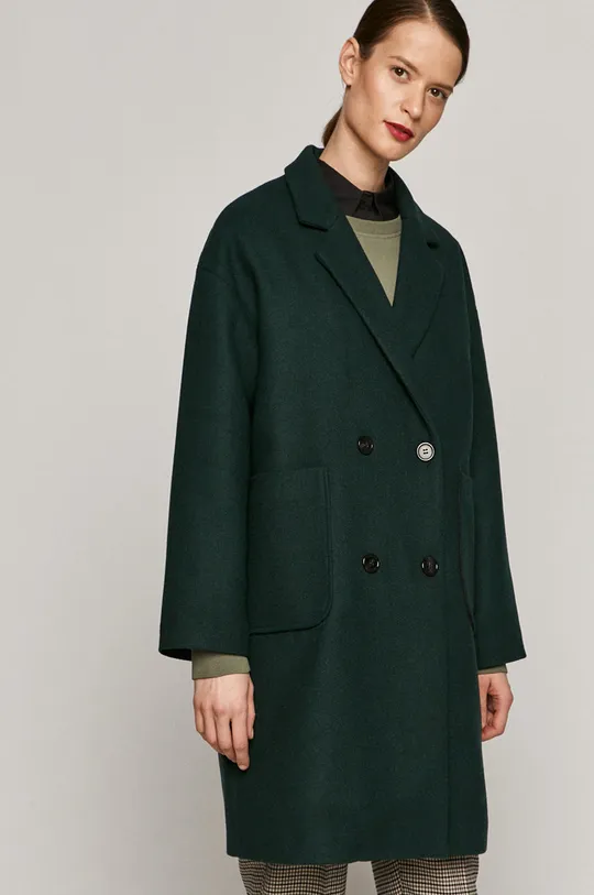 turkusowy Dwurzędowy płaszcz damski z domieszką wełny zielony