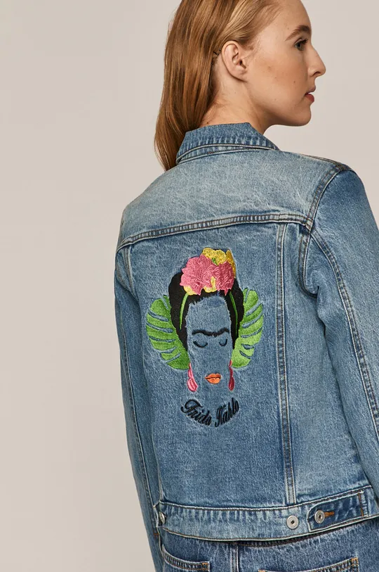 niebieski Kurtka jeansowa damska Frida Kahlo niebieska