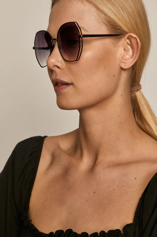 czarny Okulary przeciwsłoneczne damskie w metalowej oprawie czarne Damski