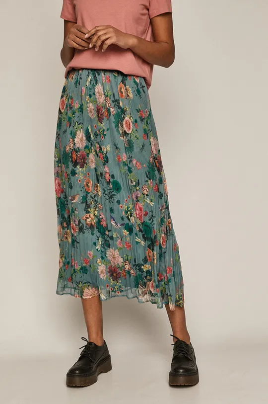 turkusowy Plisowana spódnica w kwiaty turkusowa Damski