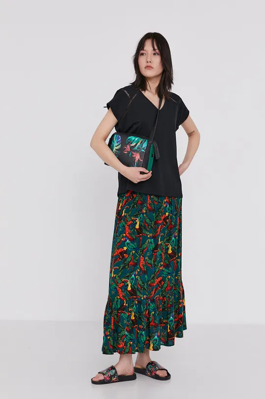 Długa spódnica spódnica damska z wiskozy z falbanką i marszczeniami zielona turkusowy
