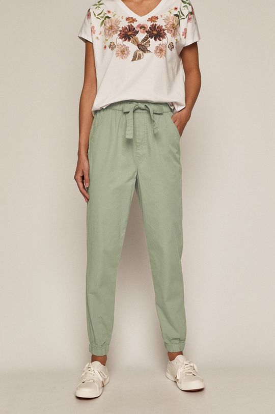 stalowy zielony Spodnie damskie joggery z bawełnianej tkaniny zielone Damski