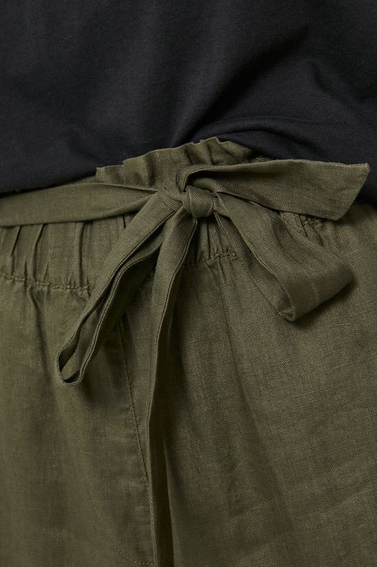oliwkowy Spodnie damskie lniane zielone