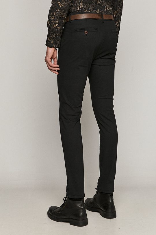 Spodnie męskie z paskiem w drobny wzór czarne 98 % Bawełna, 2 % Elastan