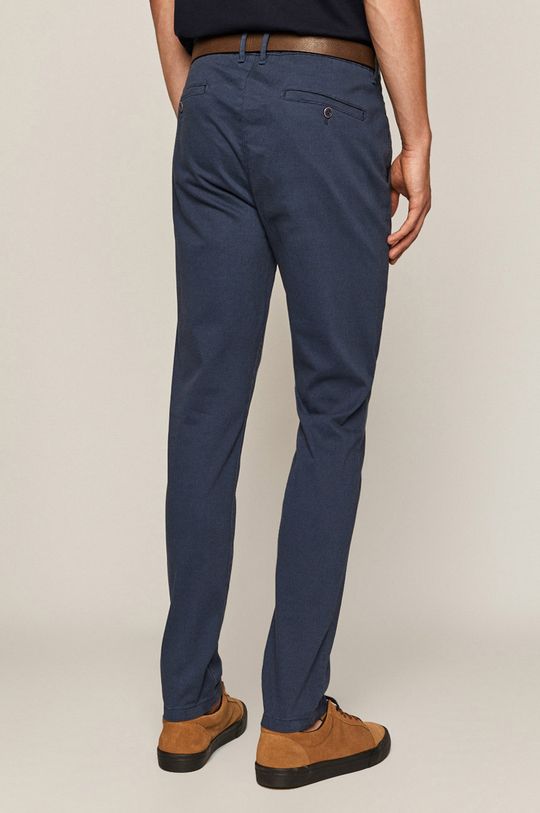 Spodnie męskie w drobny wzór z paskiem niebieskie Podszewka: 35 % Bawełna, 65 % Poliester, Materiał zasadniczy: 98 % Bawełna, 2 % Elastan
