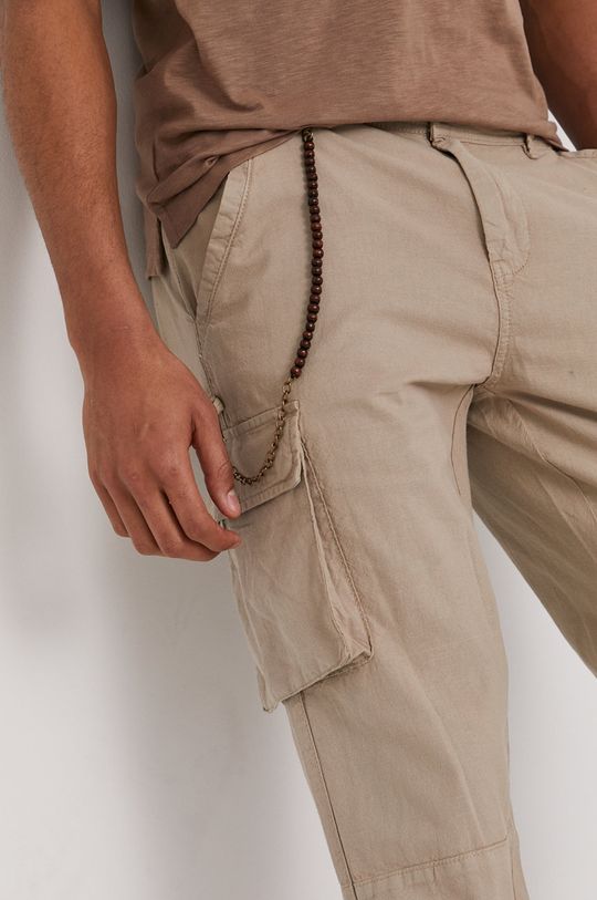 Spodnie męskie cargo z lnem i bawełną organiczną beżowe Męski