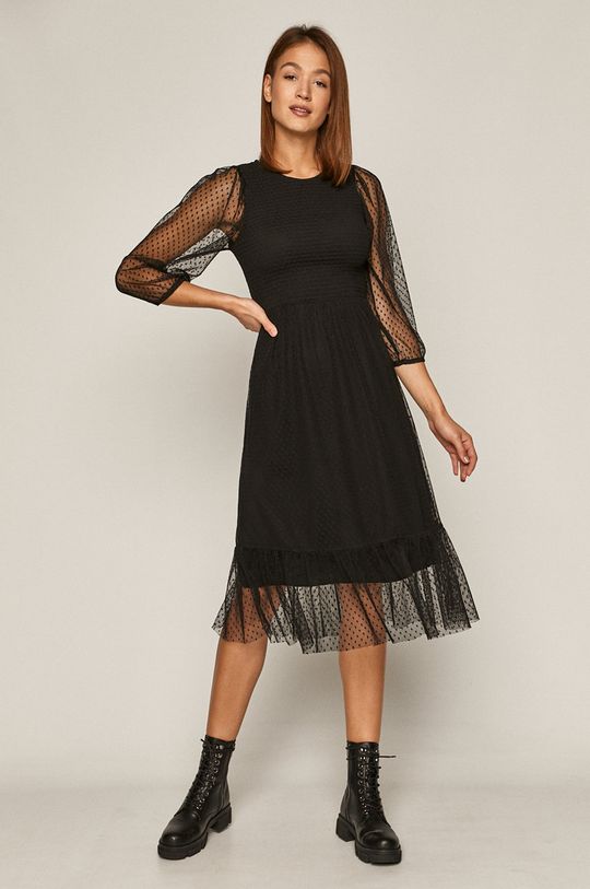 Sukienka damska z transparentnymi rękawami czarna czarny