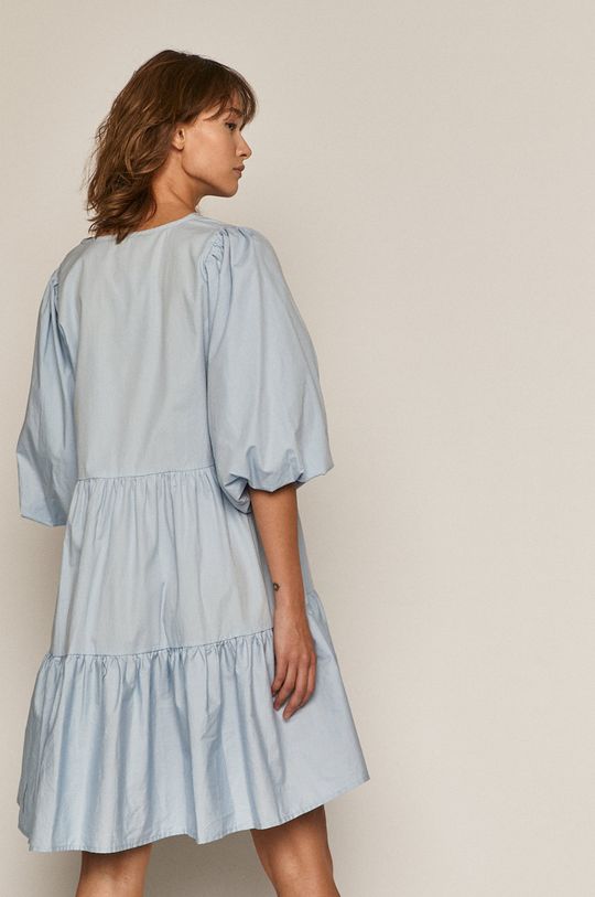Sukienka damska w kształcie litery A z recyklingu niebieska <p>100% Bawełna (50% stanowi bawełna z recyklingu) 
 </p>
