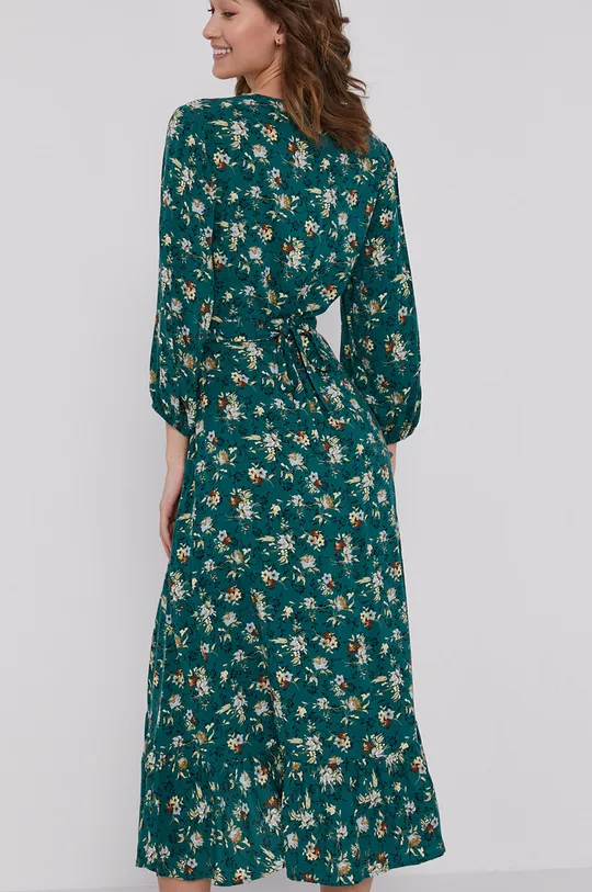Sukienka damska w kwiaty z zakładanym dekoltem turkusowa turkusowy