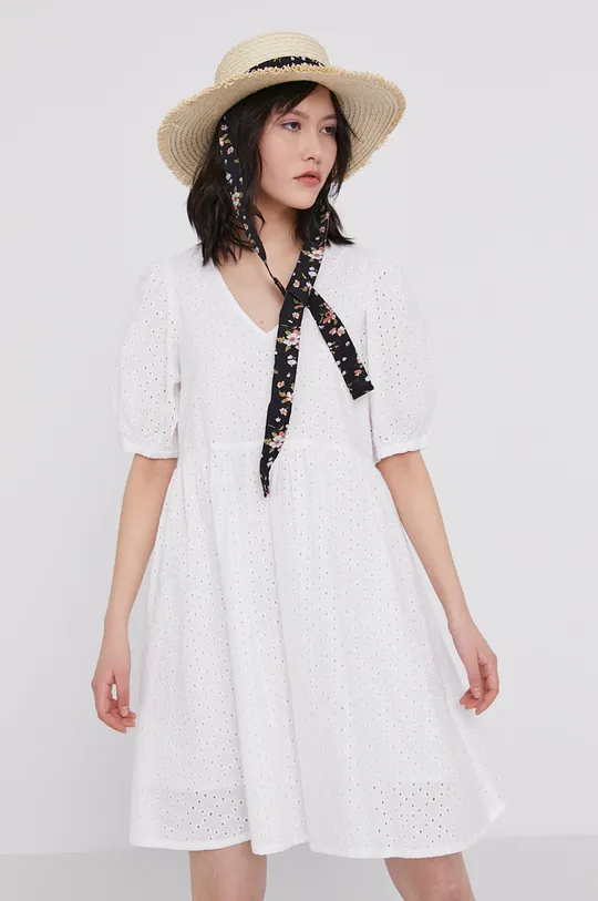 Ażurowa sukienka damska z fantazyjnym tyłem biała Podszewka: 100 % Bawełna, Materiał zasadniczy: 100 % Bawełna
