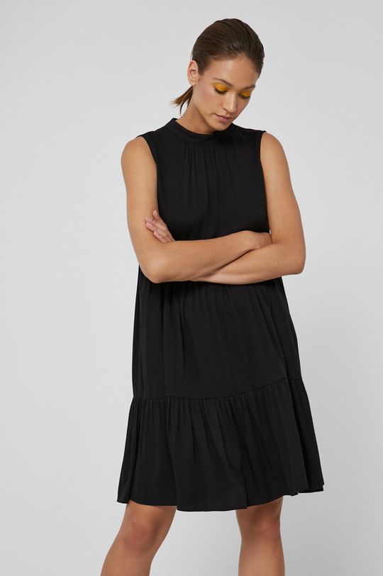 Sukienka damska w kształcie litery A z falbankami czarna Damski