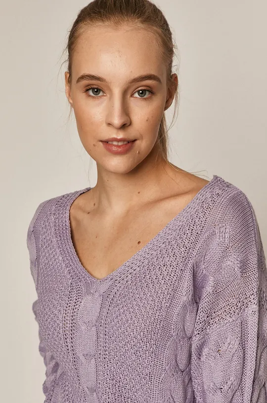 fioletowy Sweter damski z warkoczowym splotem różowy