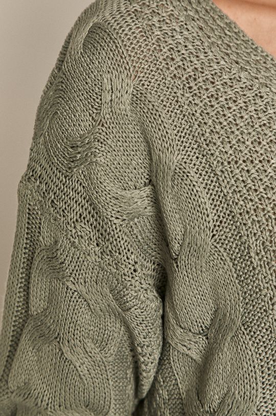 Sweter damski z warkoczowym splotem turkusowy Damski
