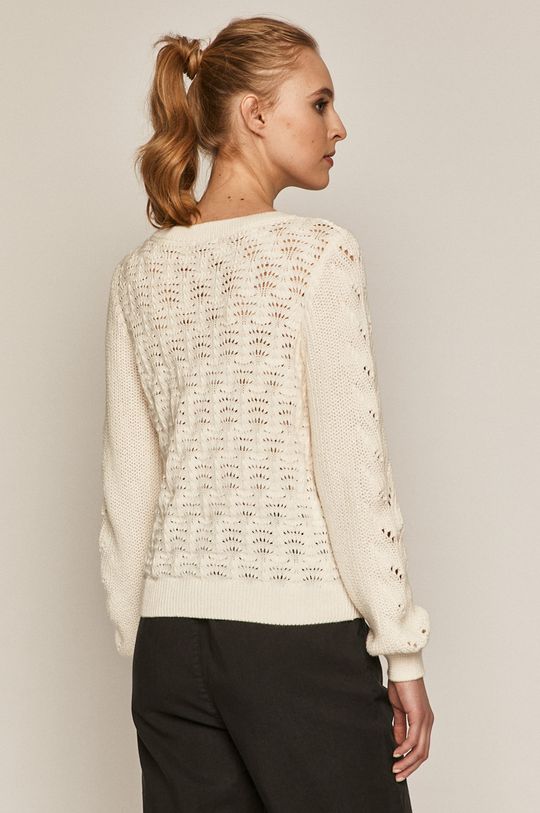 Ażurowy sweter damski z bawełnianej dzianiny kremowy 100 % Bawełna