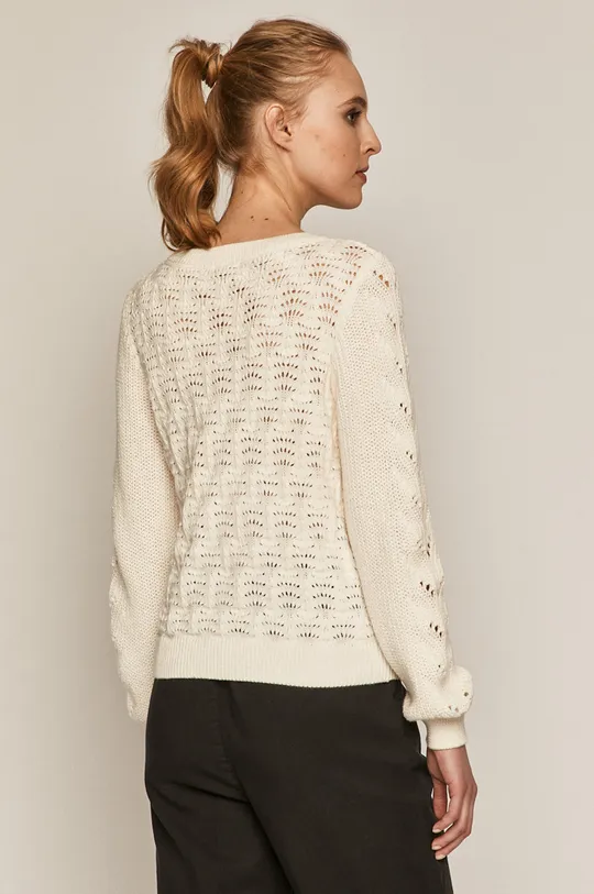 Ażurowy sweter damski z bawełnianej dzianiny kremowy 100 % Bawełna