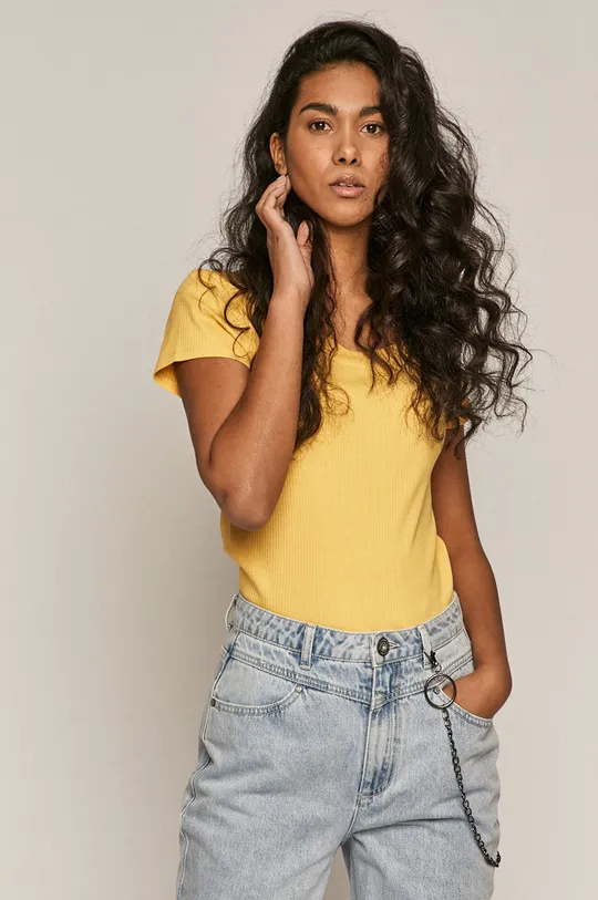 żółty T-shirt damski z bawełny organicznej beżowy Damski