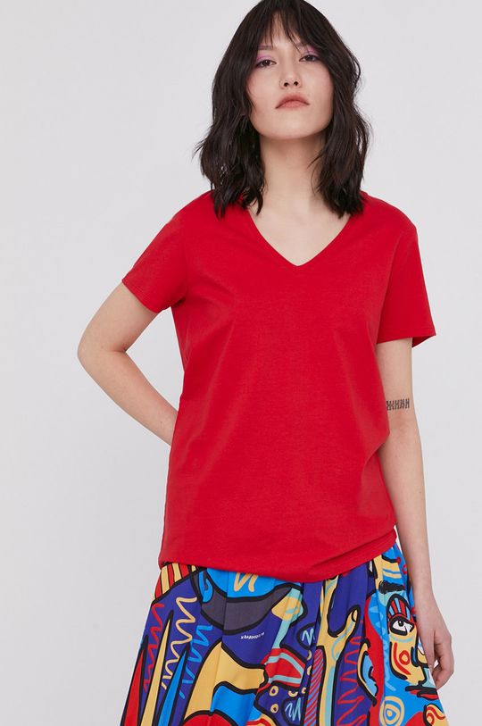 czerwony T-shirt damski z bawełny organicznej czerwony Damski