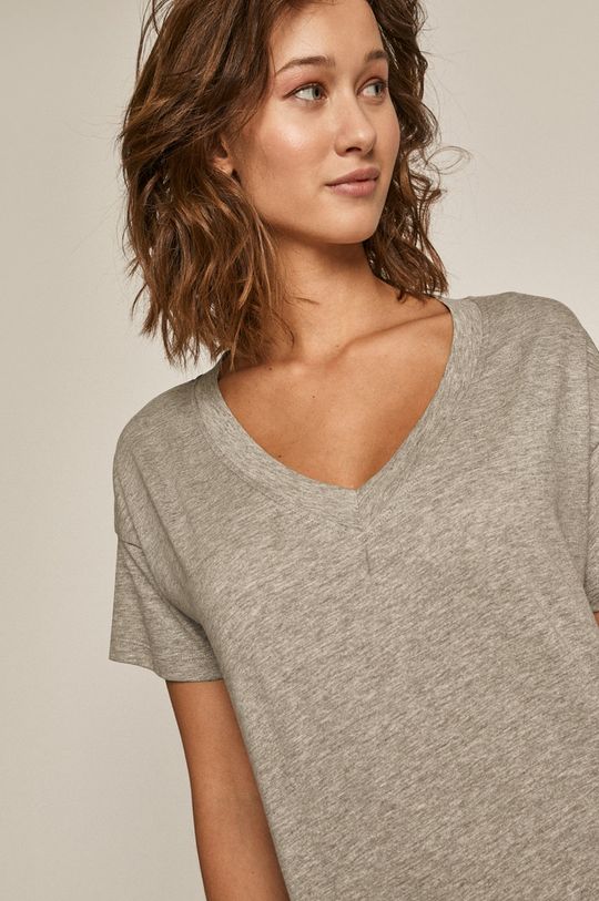 jasny szary T-shirt damski z bawełny organicznej z dekoltem V szary