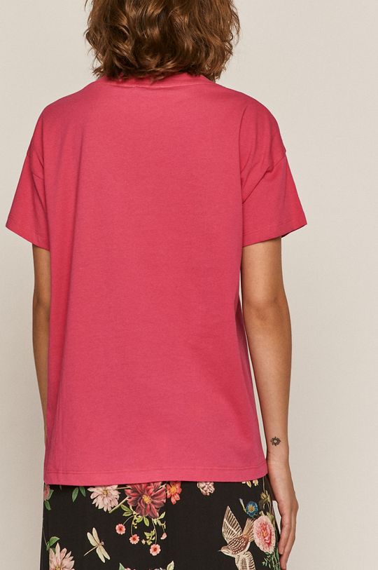 T-shirt damski z bawełny organicznej z dekoltem V różowy 100 % Bawełna organiczna