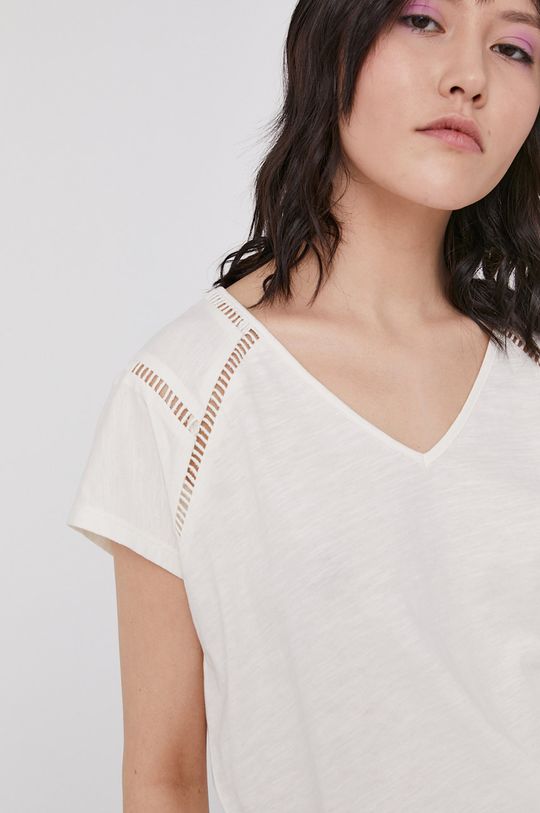 kremowy T-shirt damski z bawełny organicznej z dekoltem kremowy