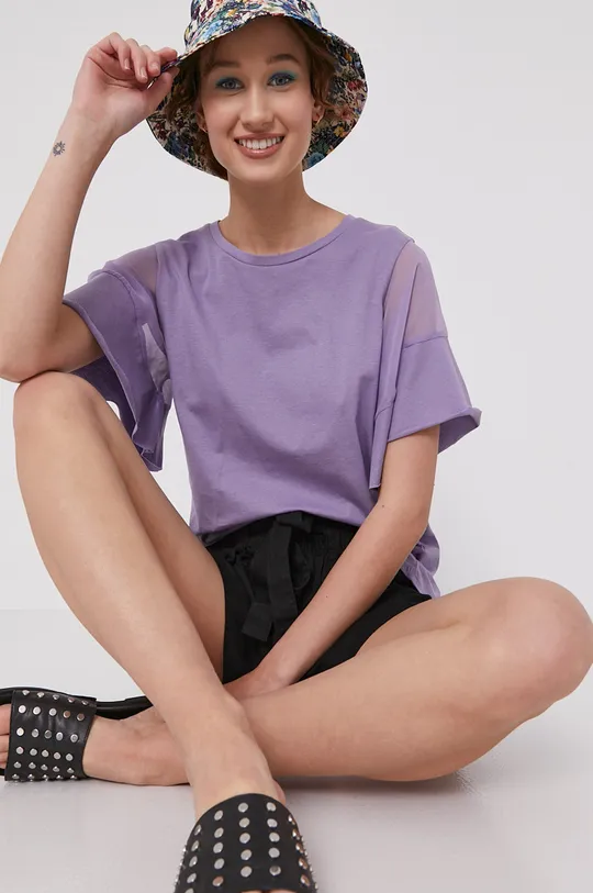 T-shirt damski z bawełny organicznej fioletowy fioletowy