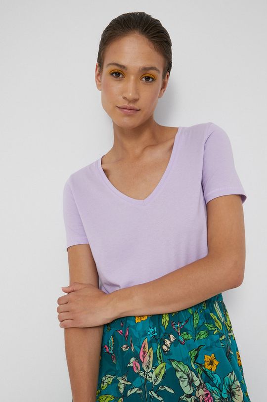 lawendowy T-shirt damski z bawełny organicznej fioletowy Damski