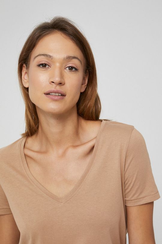 T-shirt damski z bawełny organicznej beżowy Damski