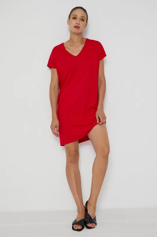 czerwony Długi t-shirt damski z dekoltem V czerwony Damski