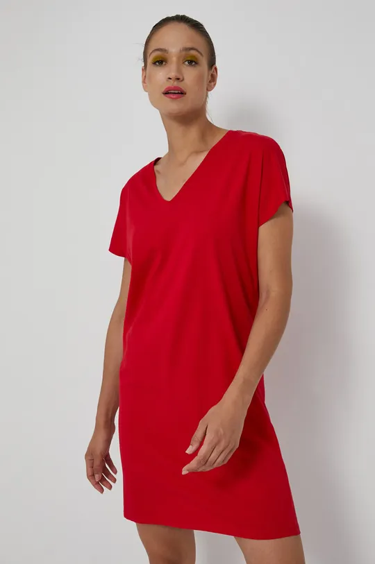 Długi t-shirt damski z dekoltem V czerwony czerwony