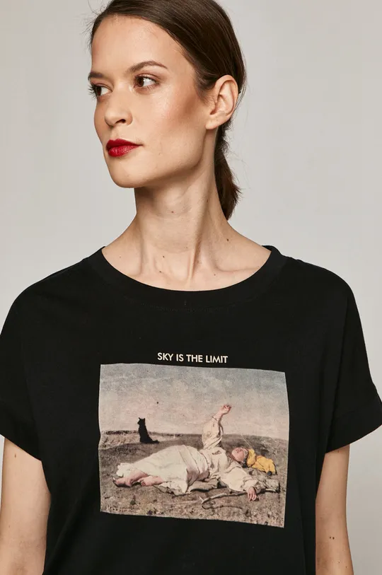 T-shirt damski z kolekcji EVIVA L’ARTE z bawełny organicznej czarny Damski