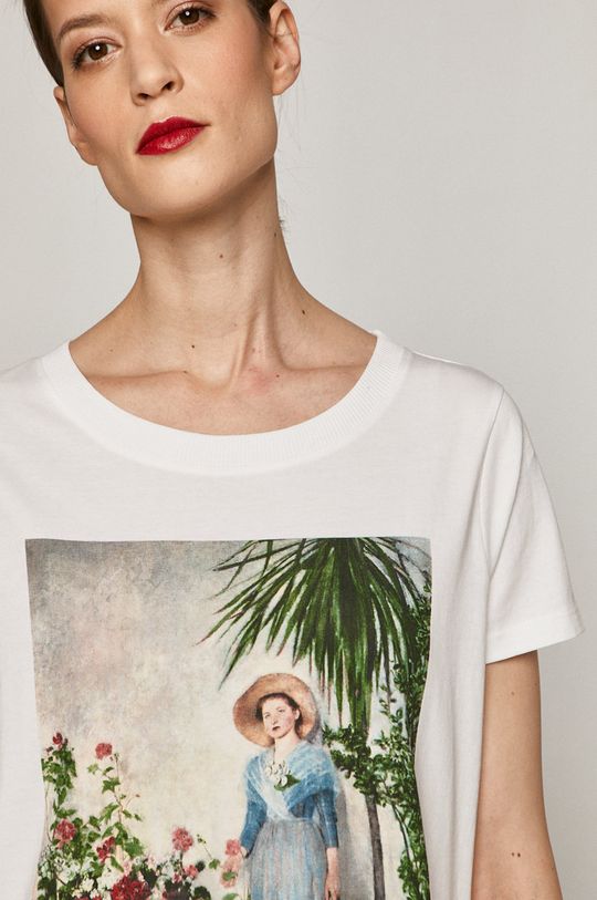 T-shirt damski EVIVA L’ARTE  z bawełny organicznej biały Damski