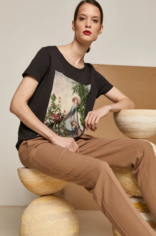 szary T-shirt damski EVIVA L’ARTE z bawełny organicznej szary Damski