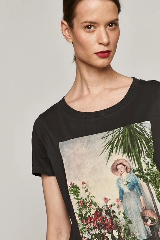 T-shirt damski EVIVA L’ARTE z bawełny organicznej szary Damski