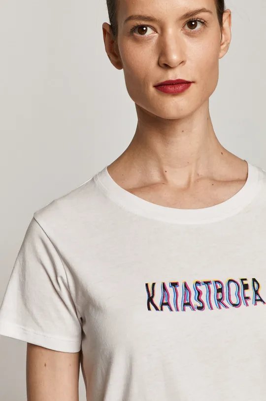 biały T-shirt damski z bawełny organicznej z napisem KATASTROFA biały
