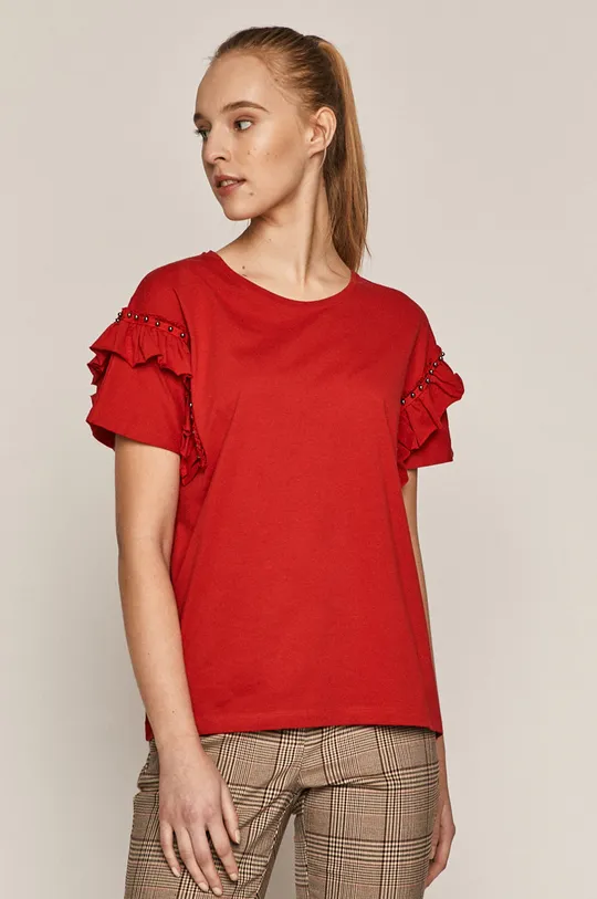 czerwony T-shirt damski z bawełny organicznej czerwony Damski