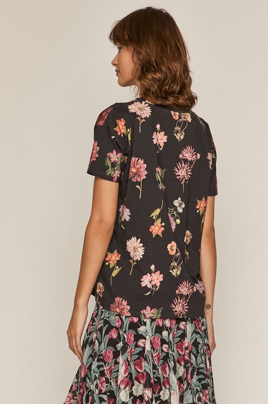 Bawełniany t-shirt damski w kwiaty czarny 100 % Bawełna