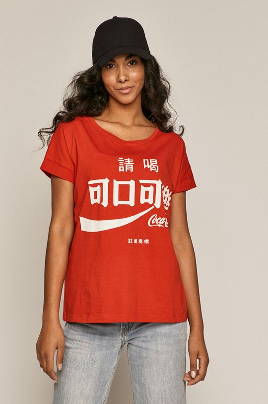 czerwony T-shirt damski z nadrukiem Coca-Cola czerwony Damski