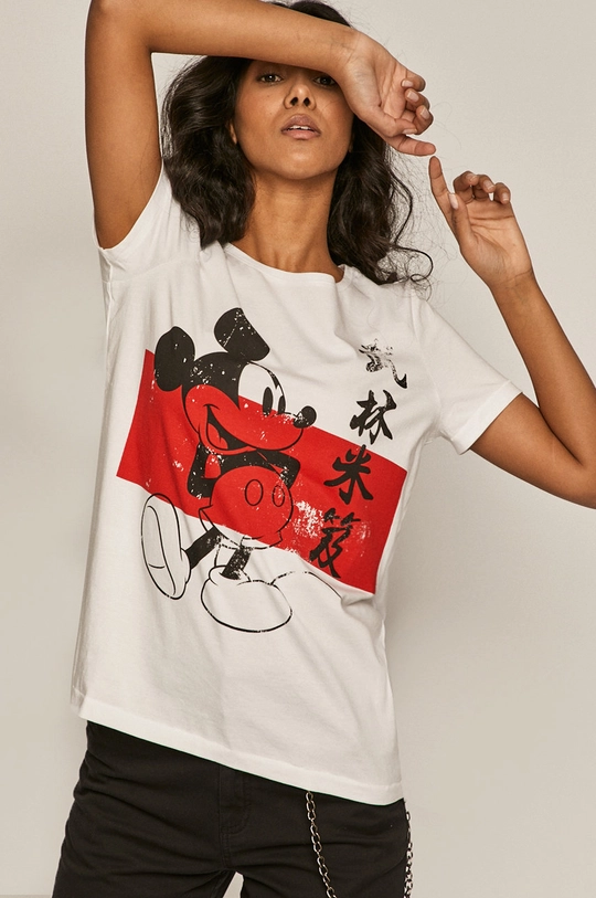 biały T-shirt damski z nadrukiem Mickey Mouse biały Damski