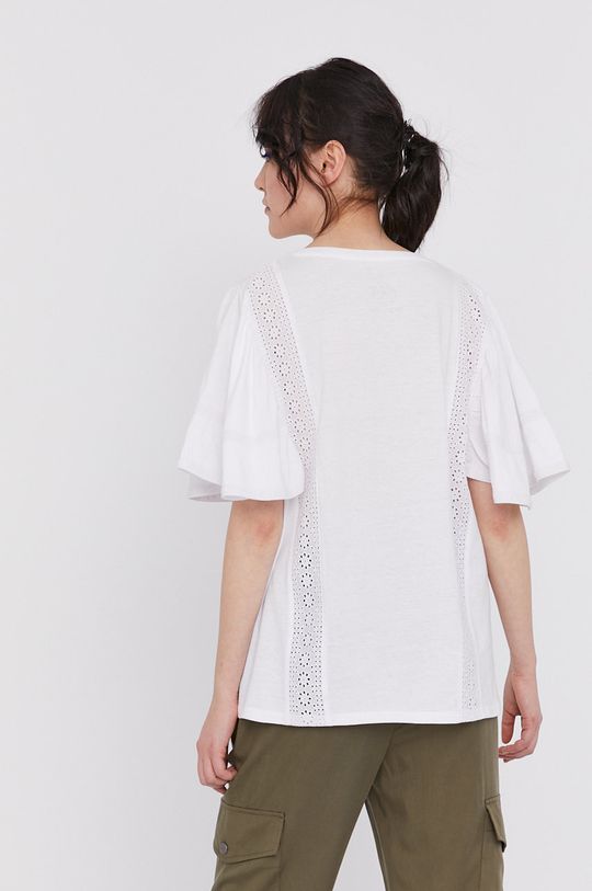 T-shirt damski z bawełny organicznej z ażurowymi wstawkami biały <p>100 % Bawełna organiczna</p>
