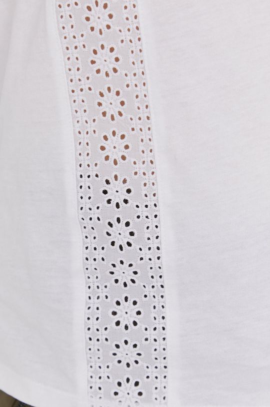 T-shirt damski z bawełny organicznej z ażurowymi wstawkami biały Damski