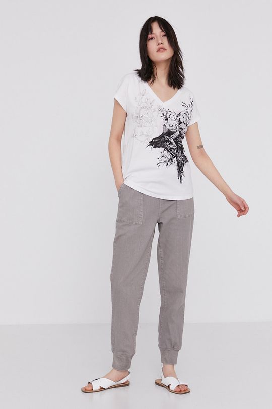 T-shirt damski z bawełny organicznej z dekoltem V biały biały