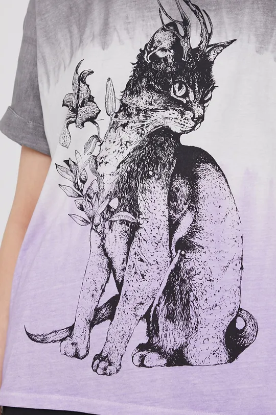 Bawełniany t-shirt damski z nadrukiem fioletowy Damski