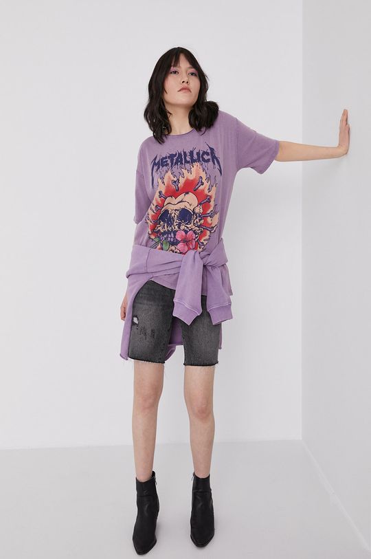 T-shirt damski z nadrukiem Metallica fioletowy lawendowy