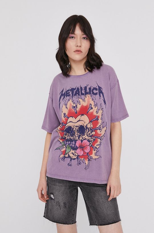 lawendowy T-shirt damski z nadrukiem Metallica fioletowy