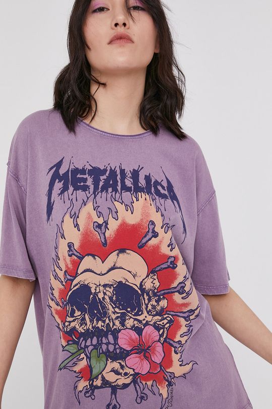 T-shirt damski z nadrukiem Metallica fioletowy Damski