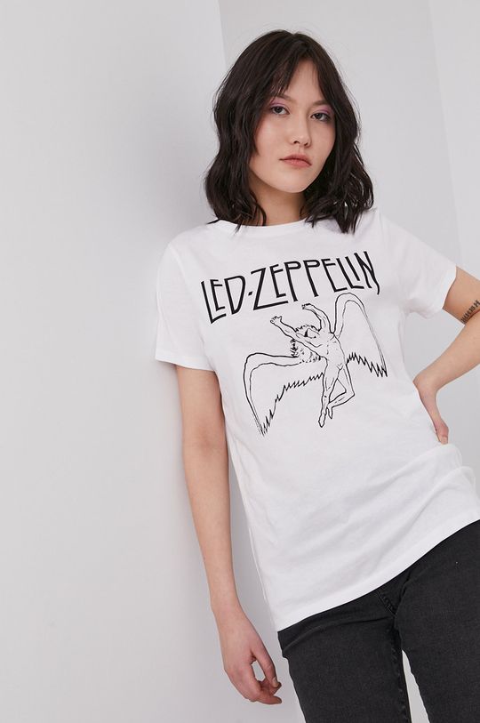 biały T-shirt damski z nadrukiem Led Zeppelin biały Damski